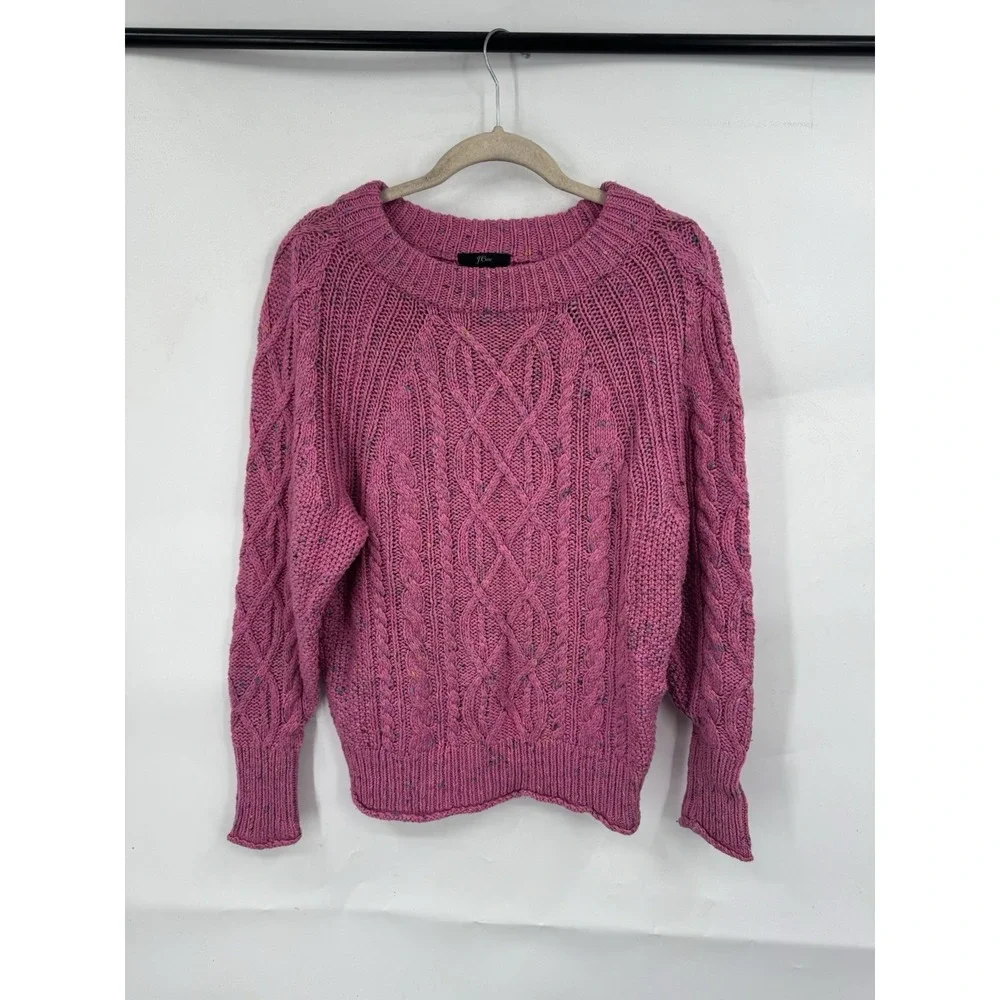 J.Crew Cable Knit Sweater Women XXS Pink Speckled Crew Neck Cotton‎ Preppy
